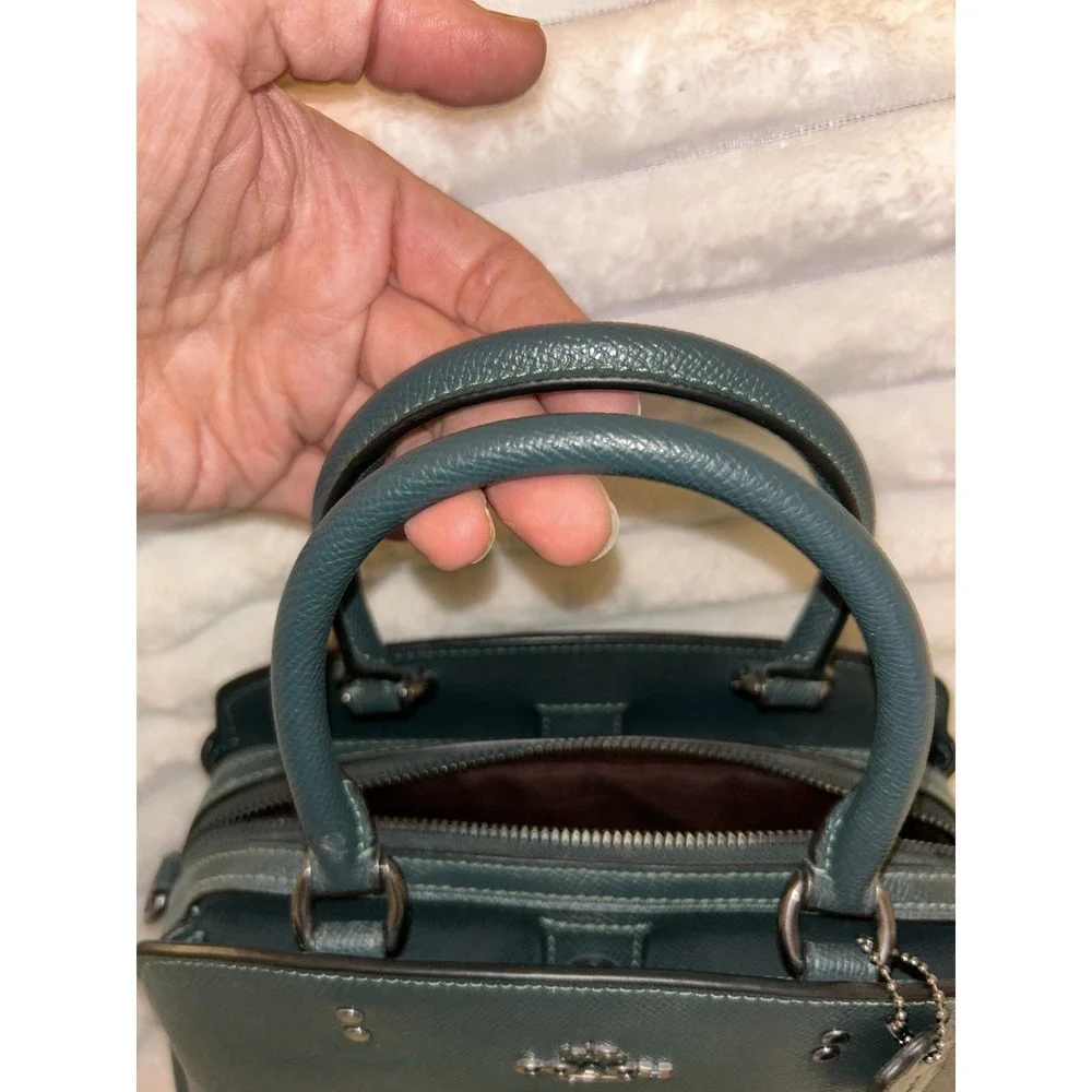 Coach Mini Lillie Carryall Forest Green Crossgrain Leather Satchel Crossbody Bag